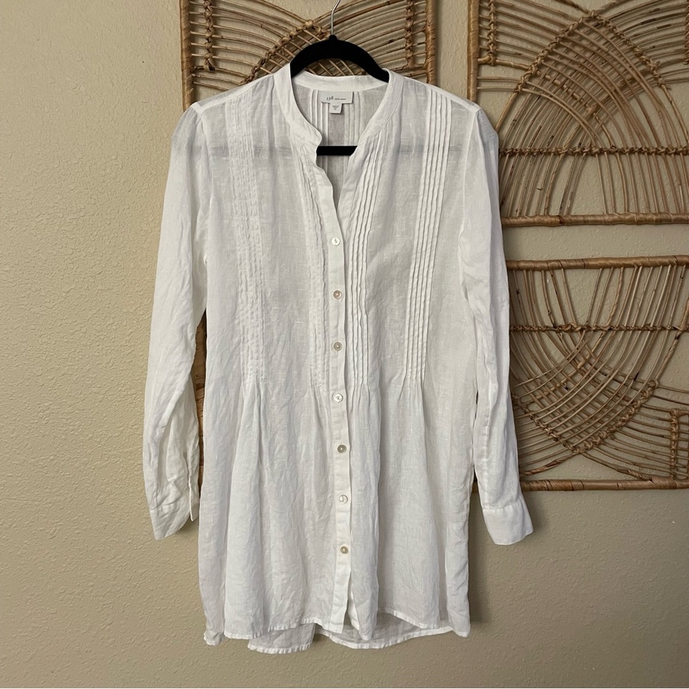 J. Jill Love White Linen Tunic Top‎ Pintuck Pleated Beachy Coastal Women's S B45